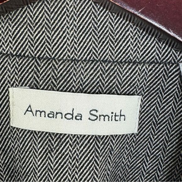 Amanda Smith Herringbone Oversized Blazer Jacket Black Tan 6 Single Breasted - Picture 10 of 15
